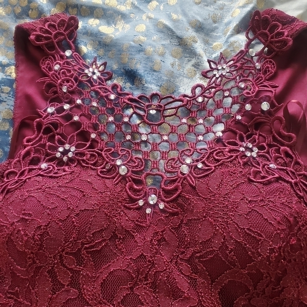 Evening Embellished Glitter Sweetheart Dress Wine/ Maroon Prom - Picture 4 of 4